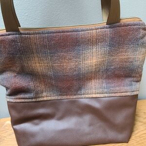 Elegant Brown Plaid Tote Bag